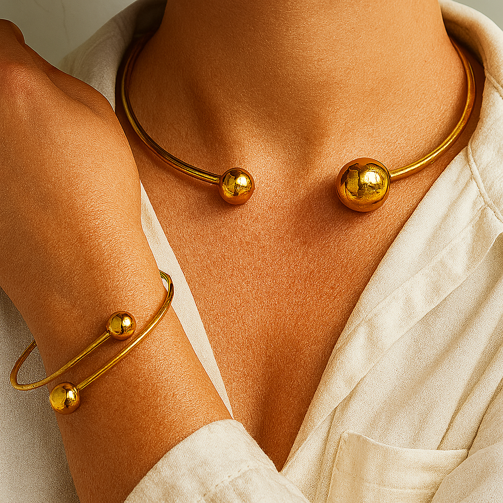 Minimalist Glow Collar & Cuff Bracelet Set | Gold 18k