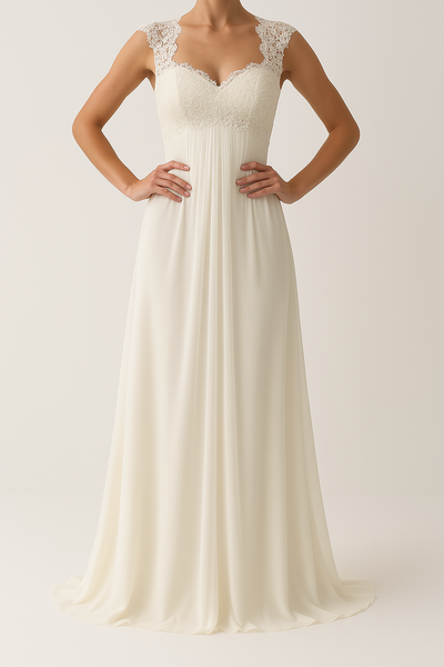 Women’s Evening Dress – Lace Bodice – Empire Waist – Full-Length Chiffon Skirt – Sleeveless