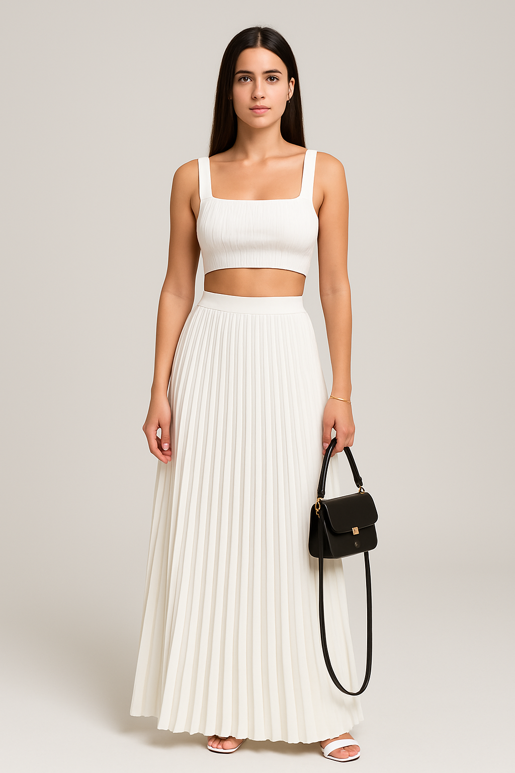 Women’s Tank Top – Cropped Slim Fit – Ribbed Knit – Square Neck – Matching Set