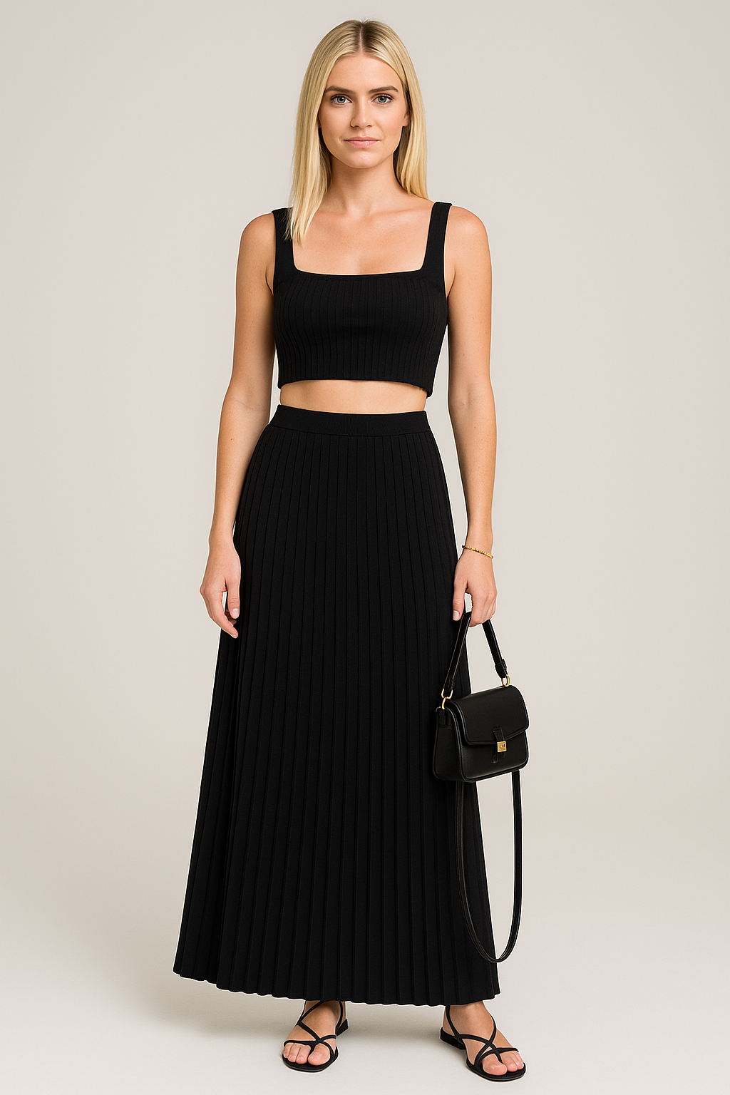 Women’s Tank Top – Cropped Slim Fit – Ribbed Knit – Square Neck – Matching Set