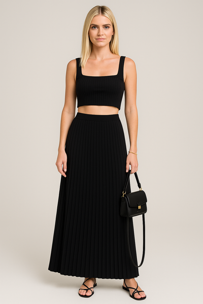 Women’s Tank Top – Cropped Slim Fit – Ribbed Knit – Square Neck – Matching Set