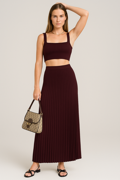 Women’s Tank Top – Cropped Slim Fit – Ribbed Knit – Square Neck – Matching Set