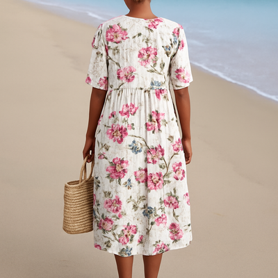Clara | Soft Bloom V-Neck Floral Midi Dress