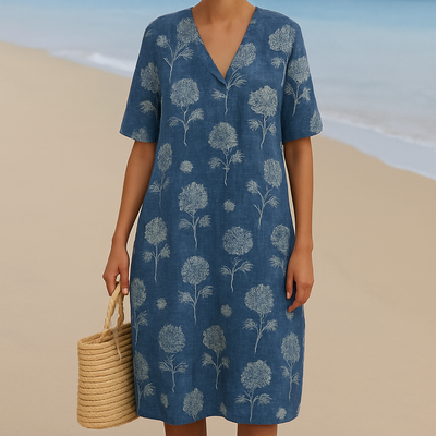 Edith | Blue Breeze Tree Print Midi Dress