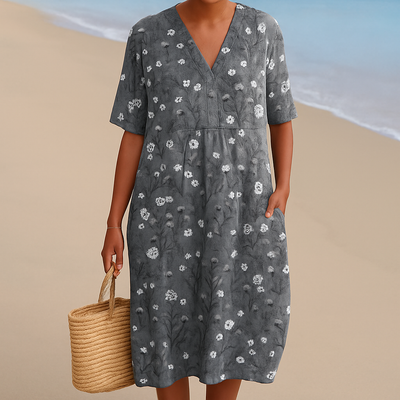 Clara | Charcoal Meadow Floral Midi Dress