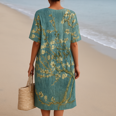 Elodie | Tranquil Blossom Linen Midi Dress