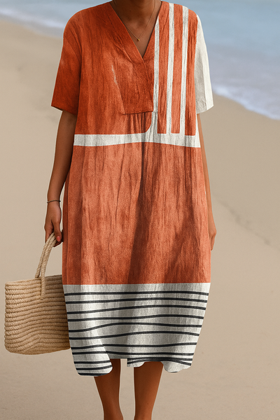Mara | Terracotta Dress with Graphic Stripes