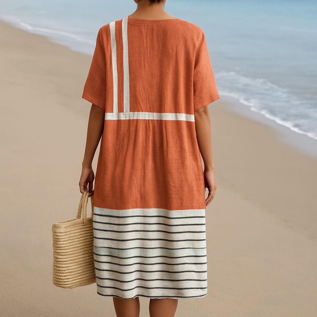 Nina | Terracotta Stripe V-Neck Midi Dress