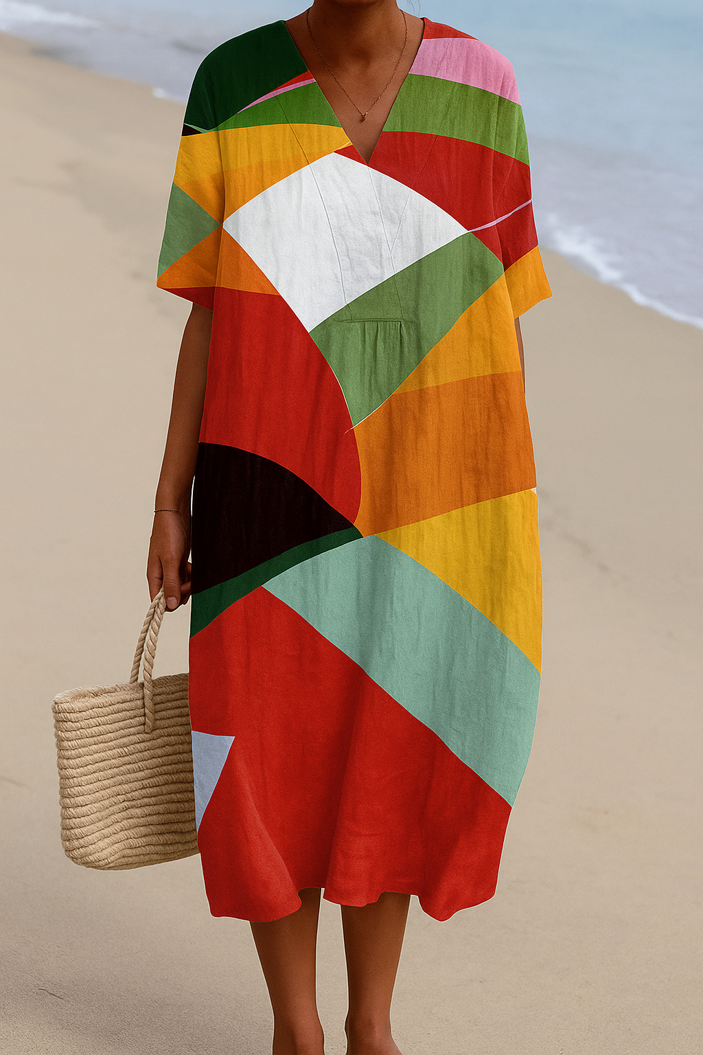 Lola | Color Block V-Neck Midi Dress