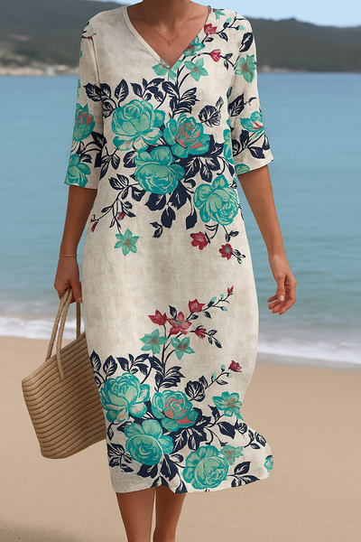 Isabelle | Floral V-Neck Midi Dress
