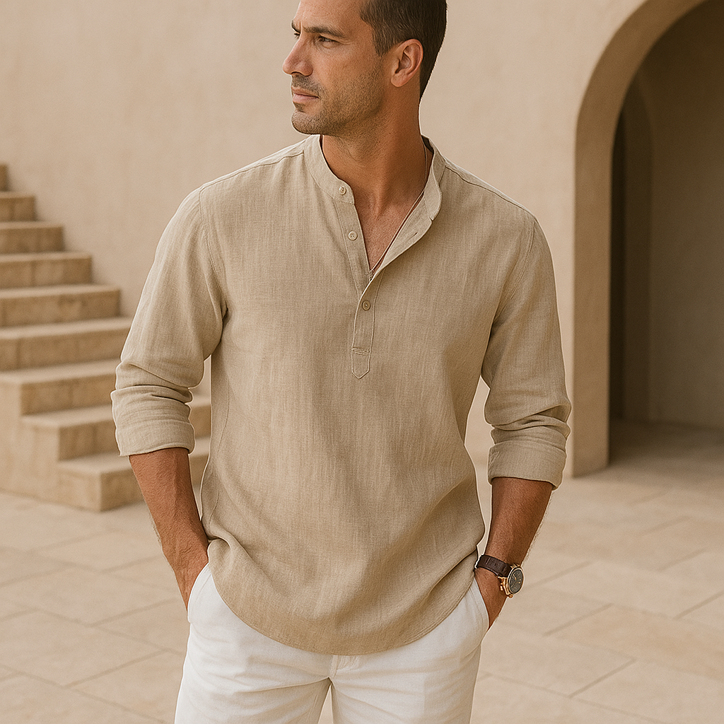 James™ | Linen Effect Cotton Henley Shirt