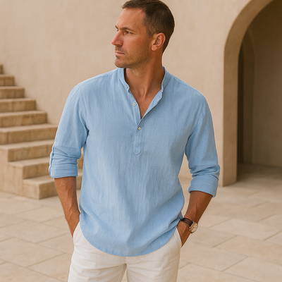 James™ | Linen Effect Cotton Henley Shirt