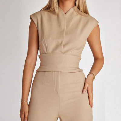 Avencea - Fashionable Sleeveless Jumpsuit with Wide Legs
