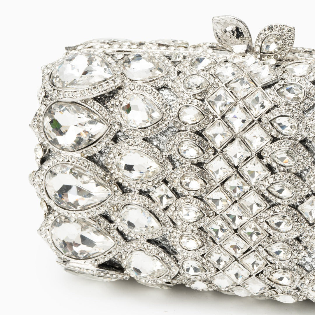 Reina Rhinestones Crystals Clutch Bag - Silver