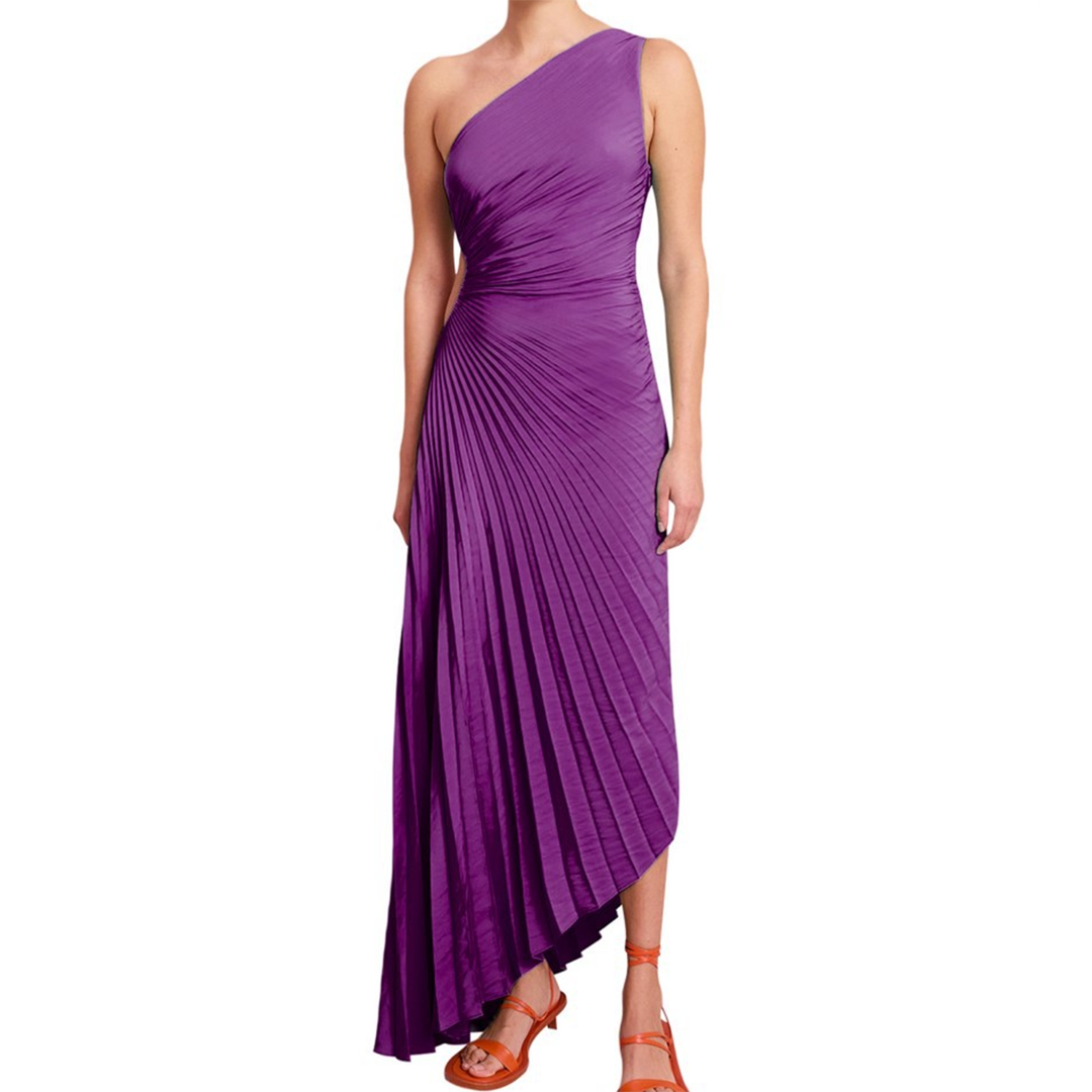 Avencea - Elegant Pleated Dress with Asymmetrical Hem