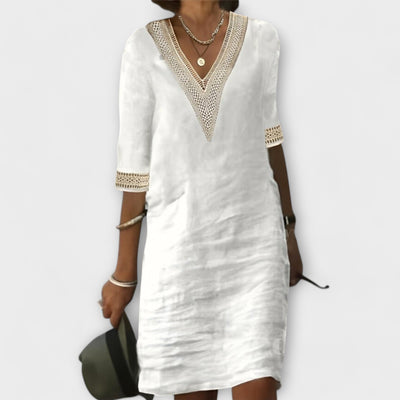 Vivienne | White Linen-Style Embroidered Dress