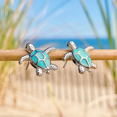 Opal and Silver Sea Turtle Earrings
