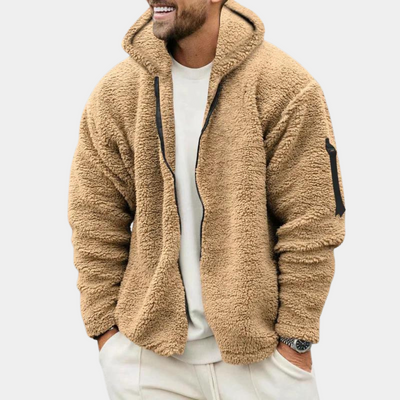 Men’s Zip-Up Hoodie – Sherpa Fleece – Relaxed Fit – Hooded – Ribbed Cuffs – Casual Wear