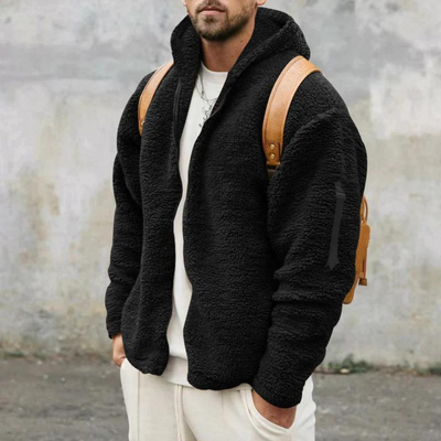 Men’s Zip-Up Hoodie – Sherpa Fleece – Relaxed Fit – Hooded – Ribbed Cuffs – Casual Wear