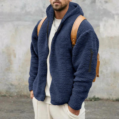 Men’s Zip-Up Hoodie – Sherpa Fleece – Relaxed Fit – Hooded – Ribbed Cuffs – Casual Wear