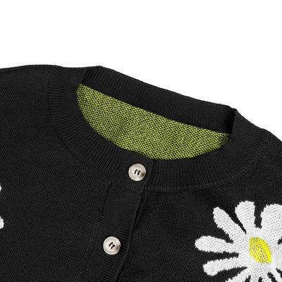 Avencea - Women's Warm Knitted Cardigan with Buttons and Floral Pattern