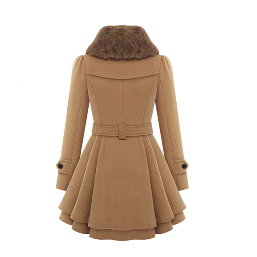 Avencea - Long and warm winter coat with fur collar for women