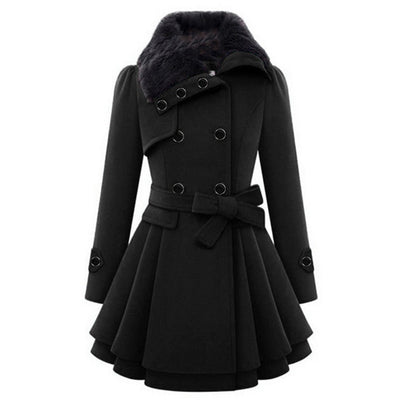 Avencea - Long and warm winter coat with fur collar for women
