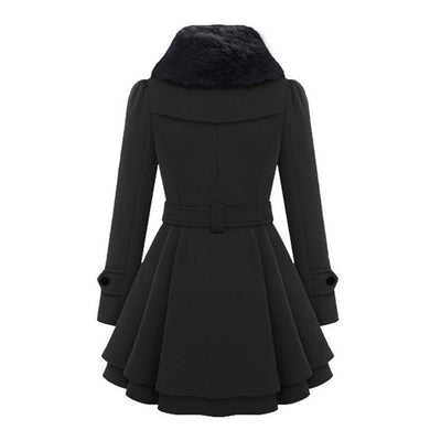 Avencea - Long and warm winter coat with fur collar for women