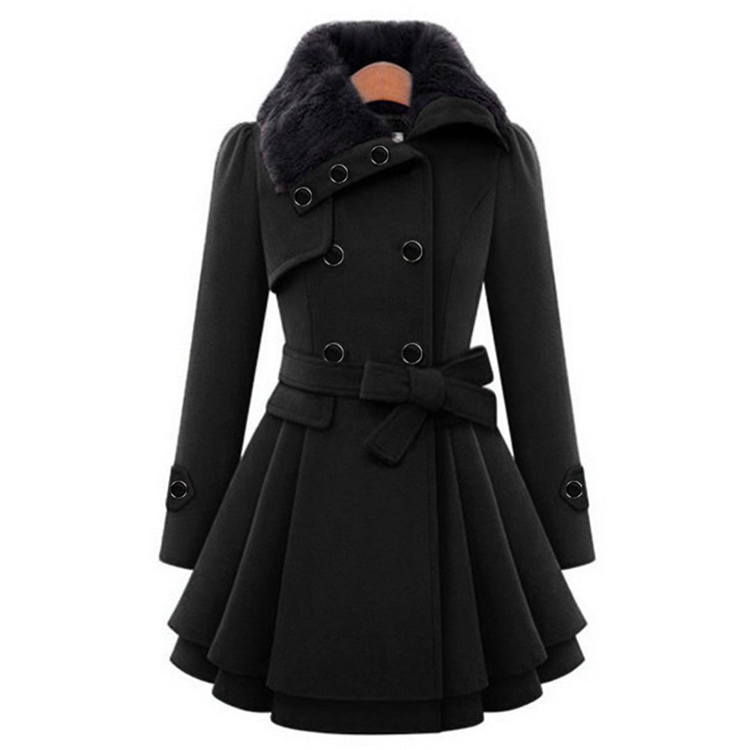 Avencea - Long and warm winter coat with fur collar for women