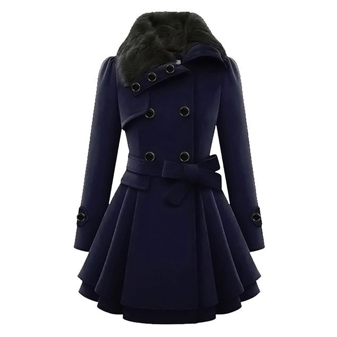 Avencea - Long and warm winter coat with fur collar for women