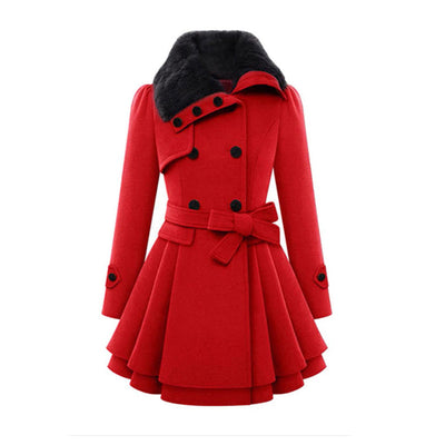 Avencea - Long and warm winter coat with fur collar for women
