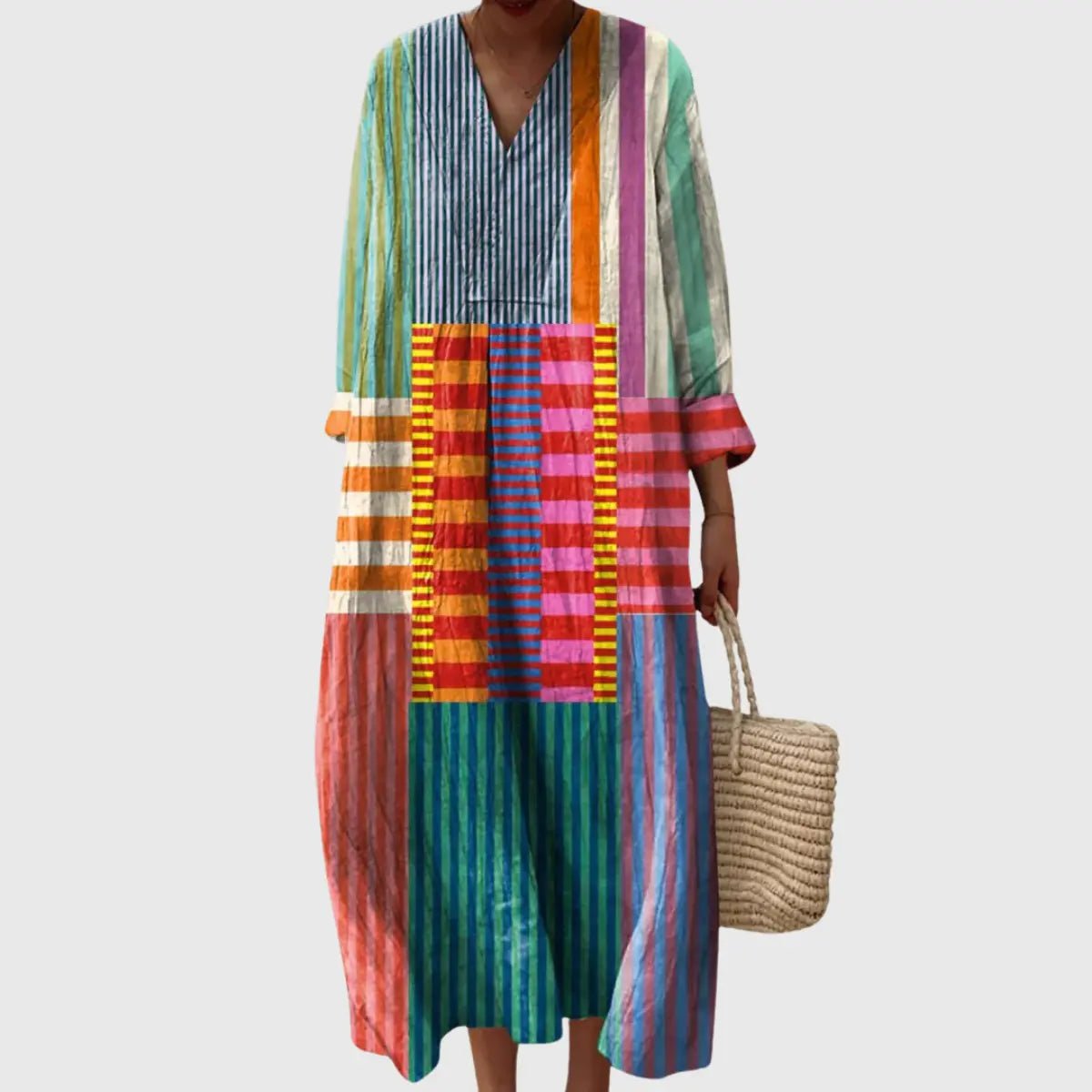 Cambria | Bold Multicolour Stripe Patch Dress