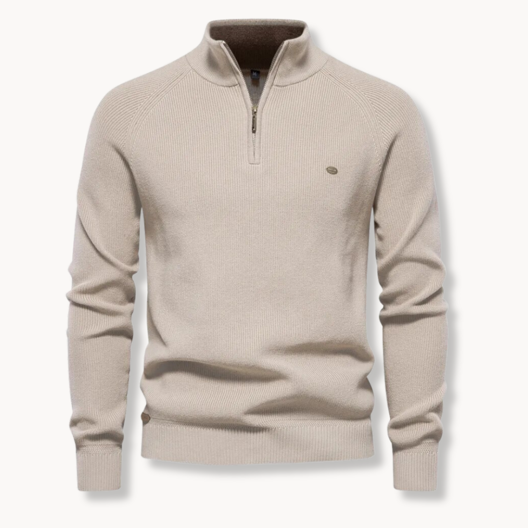 Men’s Sweater – Cotton Blend – Classic Fit – Half-Zip Collar – Ribbed Hem and Cuffs