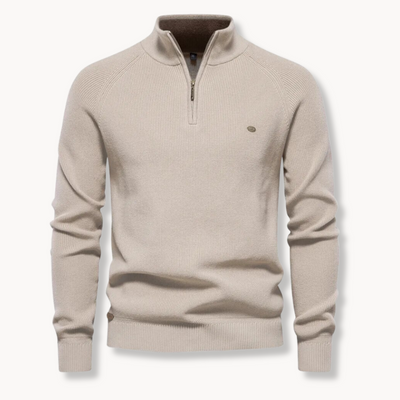 Men’s Sweater – Cotton Blend – Classic Fit – Half-Zip Collar – Ribbed Hem and Cuffs