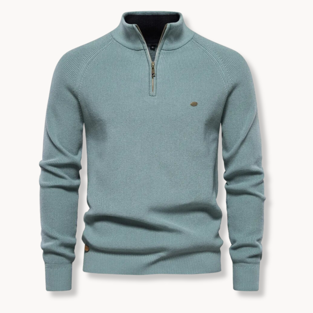 Men’s Sweater – Cotton Blend – Classic Fit – Half-Zip Collar – Ribbed Hem and Cuffs