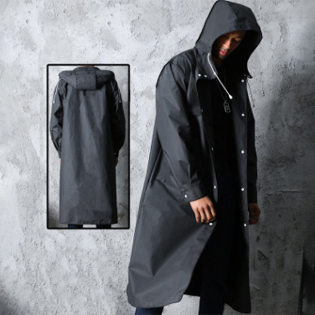 Avencea - Black Long Rain Jacket with Hood for Men and Women