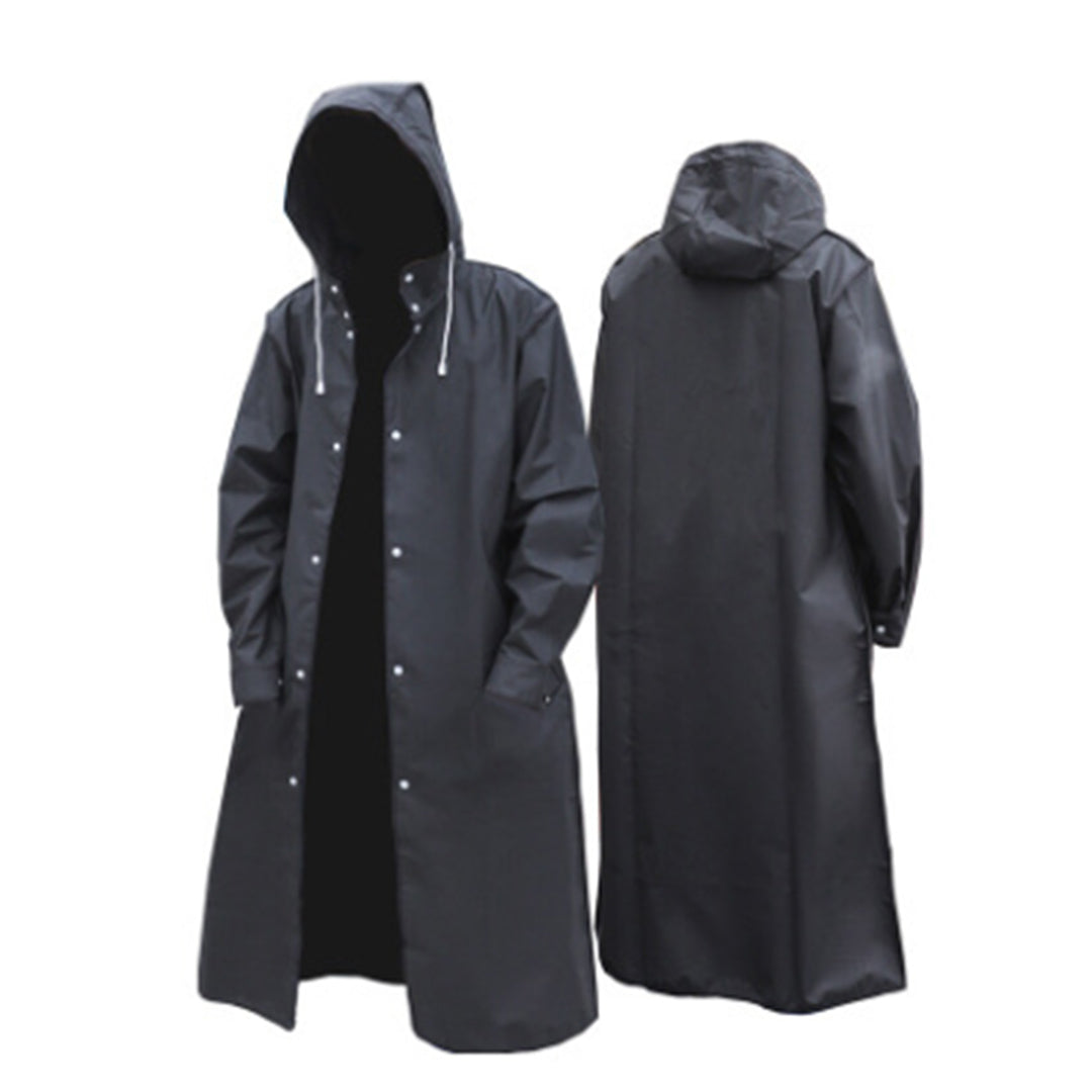 Avencea - Black Long Rain Jacket with Hood for Men and Women