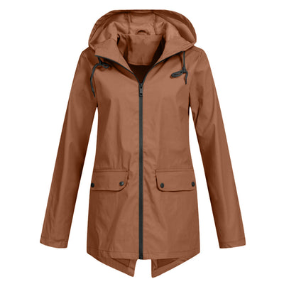 Avencea - Long Waterproof Rain Jacket with Hood for Women