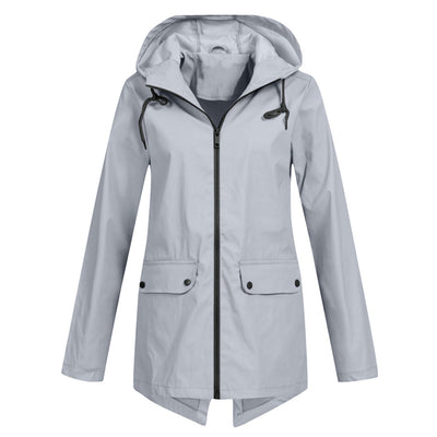 Avencea - Long Waterproof Rain Jacket with Hood for Women
