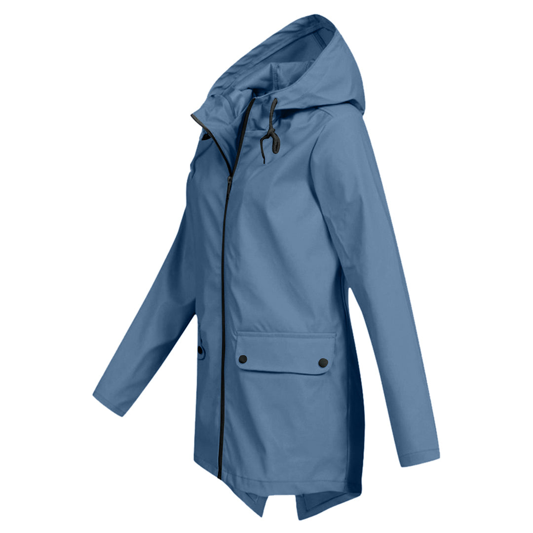 Avencea - Long Waterproof Rain Jacket with Hood for Women