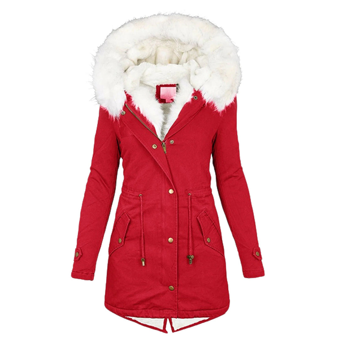 Avencea - Long winter coat with white fur collar for women