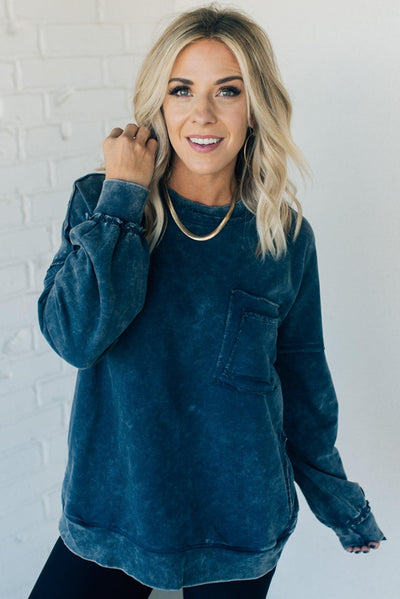 Elara™ | Cozy French Terry Acid Wash Pullover