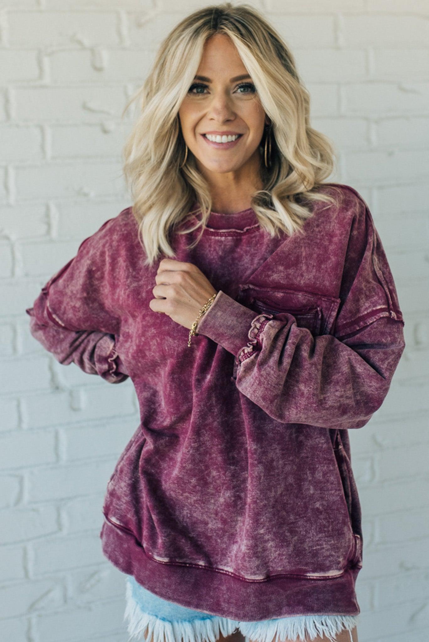 Elara™ | Cozy French Terry Acid Wash Pullover