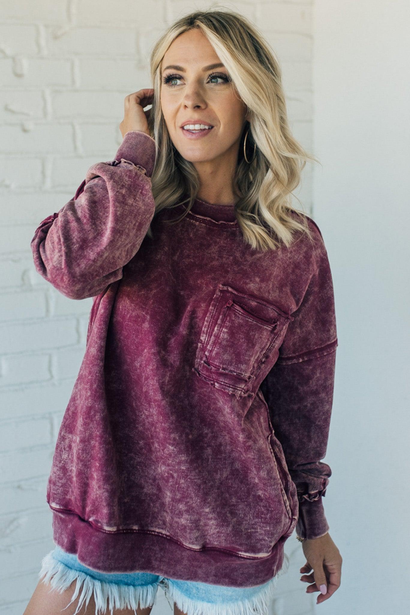 Elara™ | Cozy French Terry Acid Wash Pullover