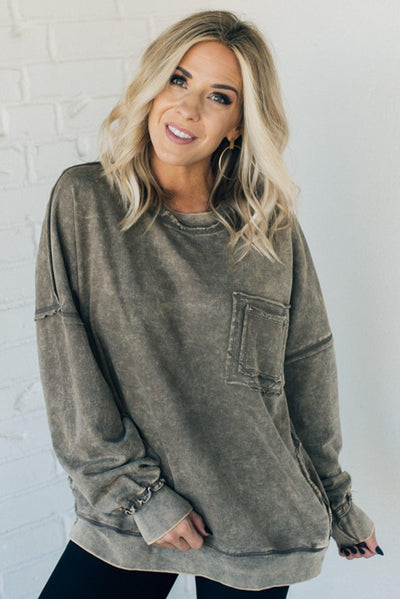 Elara™ | Cozy French Terry Acid Wash Pullover