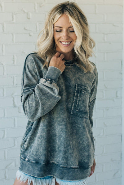 Elara™ | Cozy French Terry Acid Wash Pullover