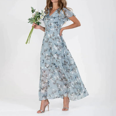 Avencea - Long floral dress with short sleeves for women