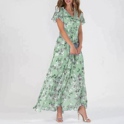 Avencea - Long floral dress with short sleeves for women