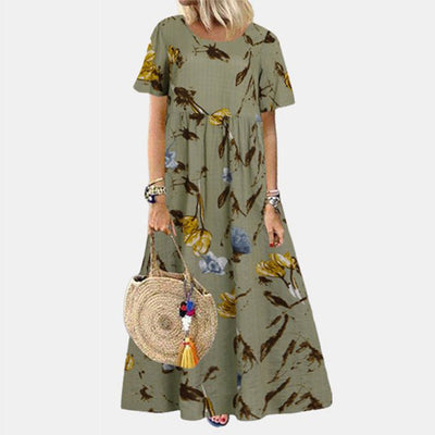 Women’s Maxi Dress – Loose Fit – Floral Print – Short Sleeve