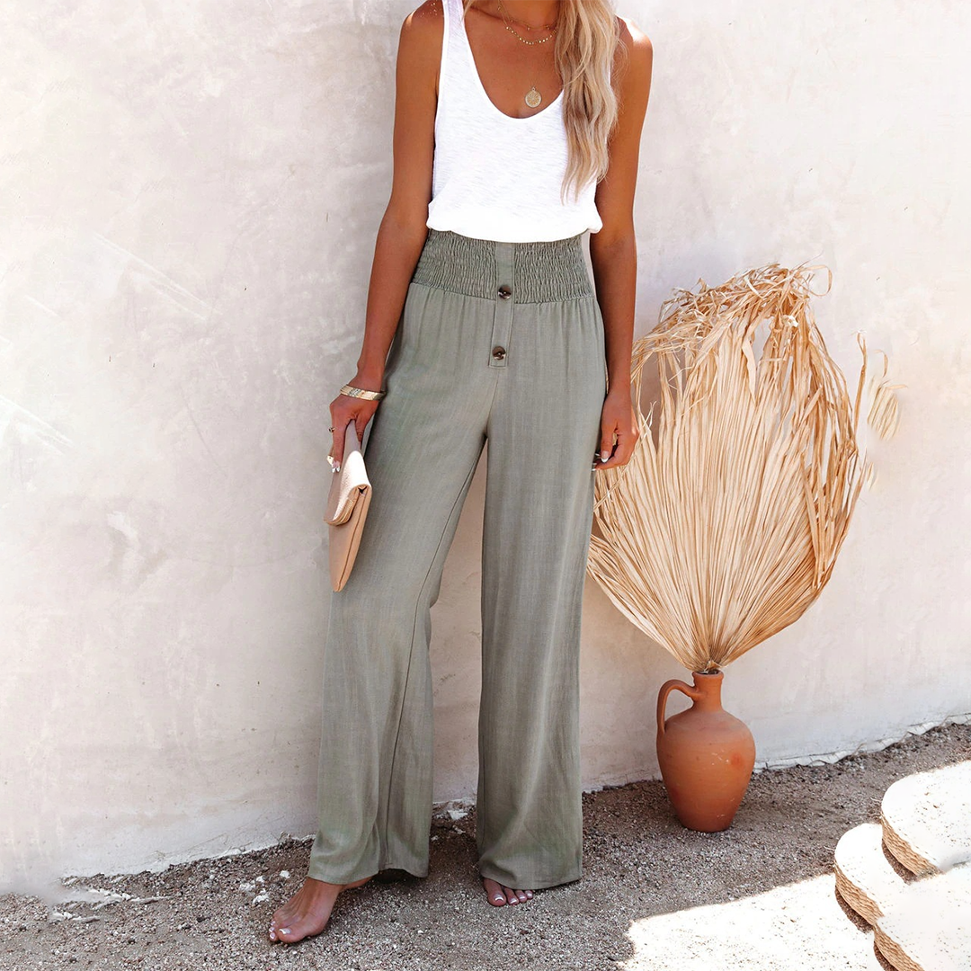 Avencea - High Waist Loose Pants with Wide Legs